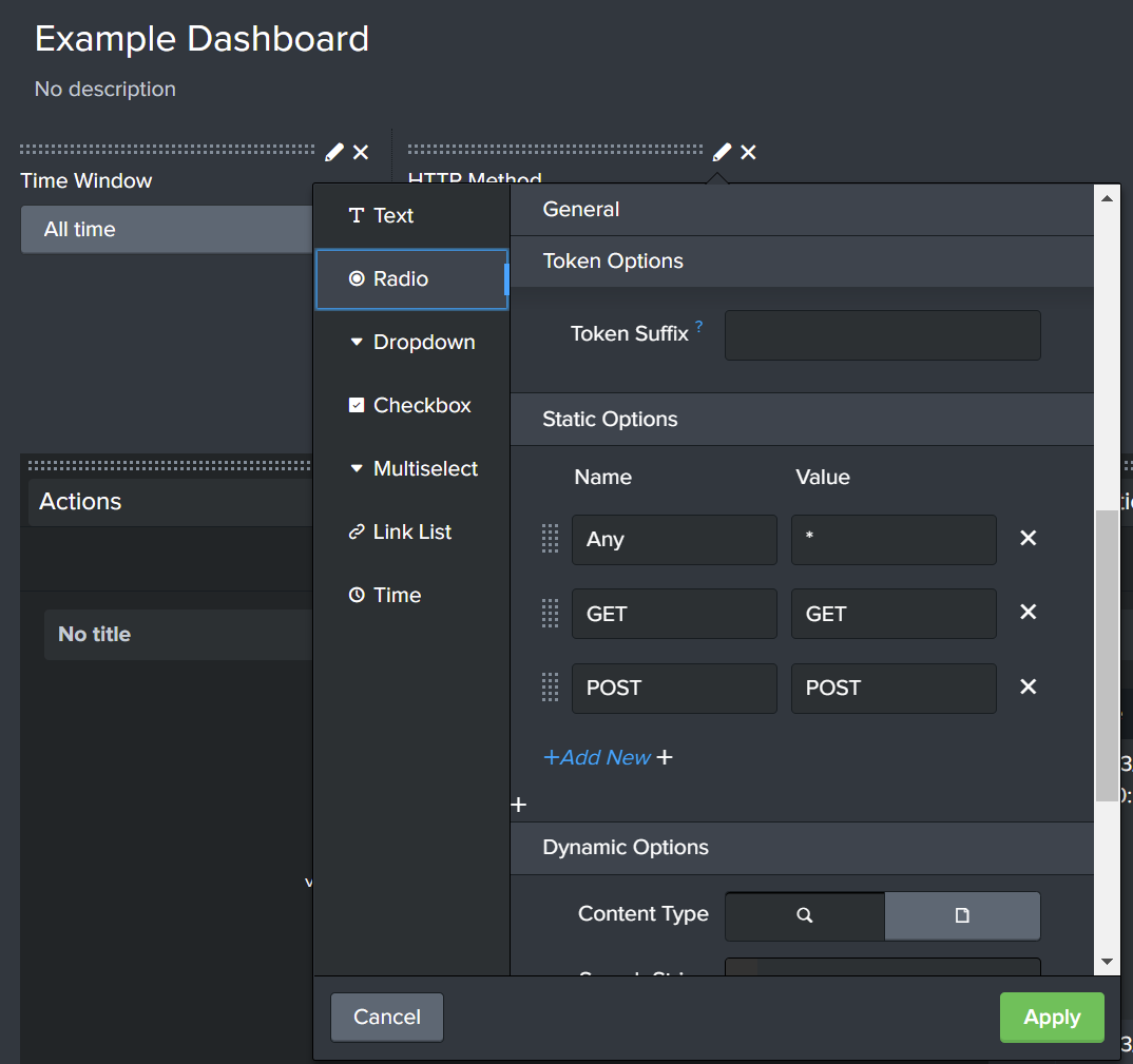 Editing names and values of radio input for the dashboard