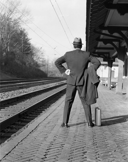 1950's man waiting for a train